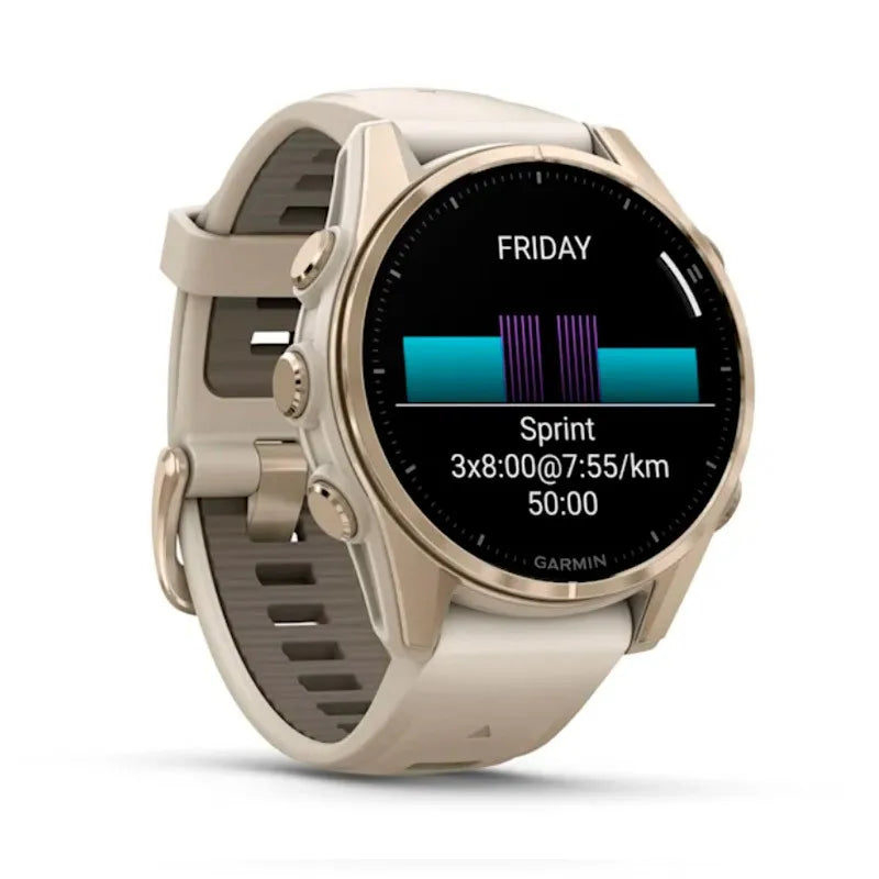 RELOJ GARMIN FÉNIX 8 43MM AMOLED DORADO SILICONA BEIGE ZAFIRO
